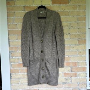Vince Cable Knit Long Brown Alpaca-Wool Blend Cardigan Sweater